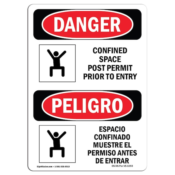 OSHA Sign, Confined Space Post Permit Bilingual, 18in X 12in Decal, 12" W, 18" H, Spanish